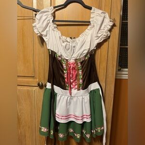 Leg Avenue German Dirndl Brown & White Peasant Dress - Oktoberfest 🇩🇪